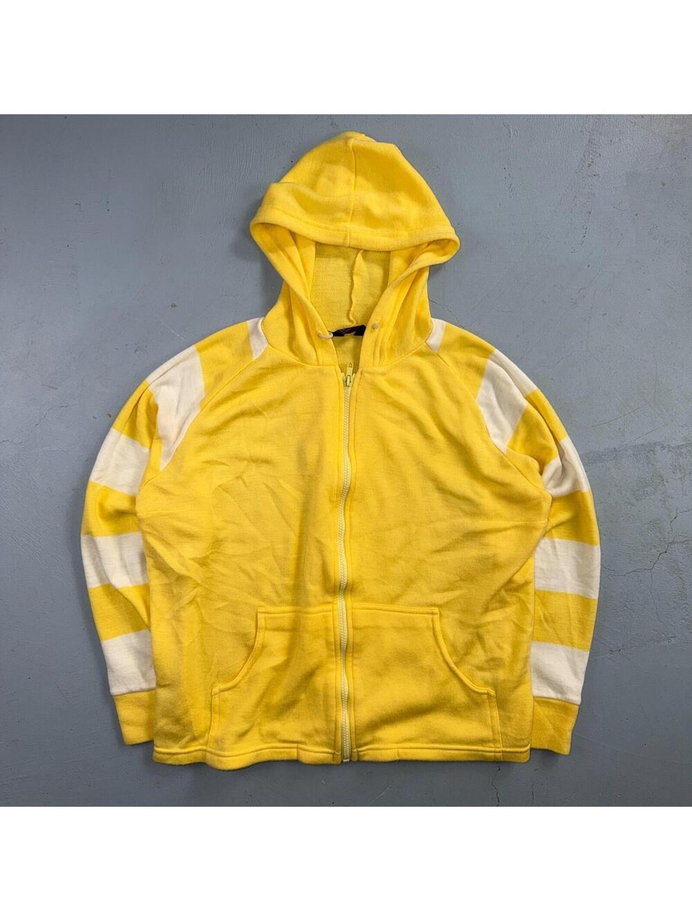 True Vintage 70s 80s Sears Zip Up Hoodie Size W Large Yellow White Colorblock